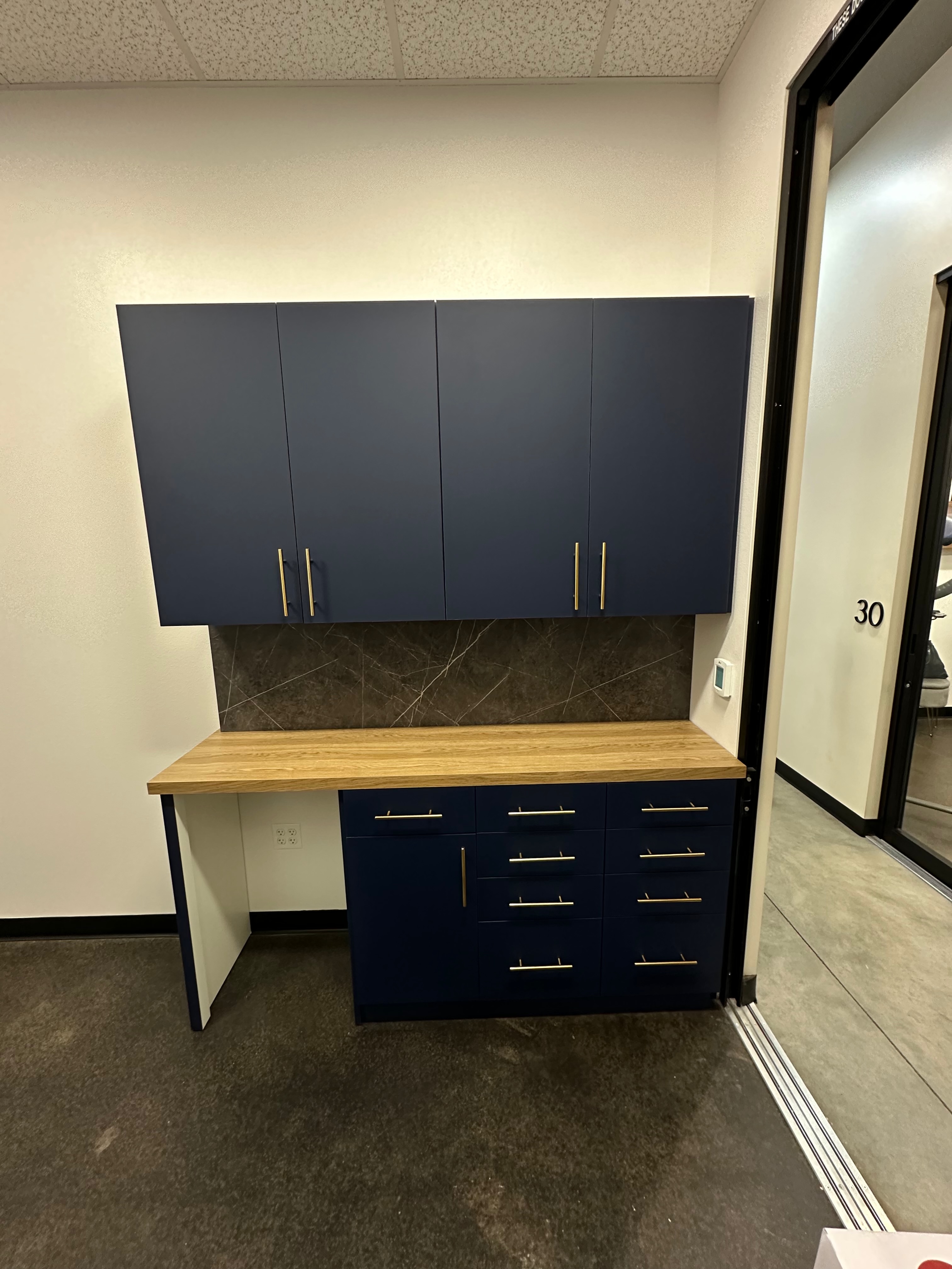 Wood wall cabinets and lower storage